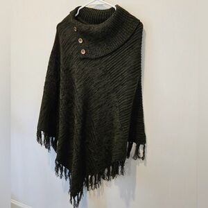 Tint & Shadow Poncho Shawl Greenish Brown Heathered Size L/XL Christmas Pictures